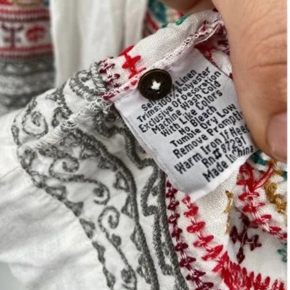 Johnny Was LA White Linen Multicolor Embroidered Open Front Kimono Jacket S - Picture 4 of 5